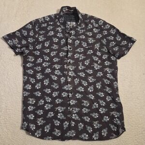 Ted Baker Shirt Mens Size 4 (Large) Black Floral Print Short Sleeve Button Up